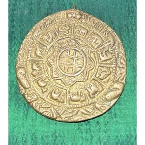 Vintage Tibetan Zodiac Calendar Brass Coin Pendant